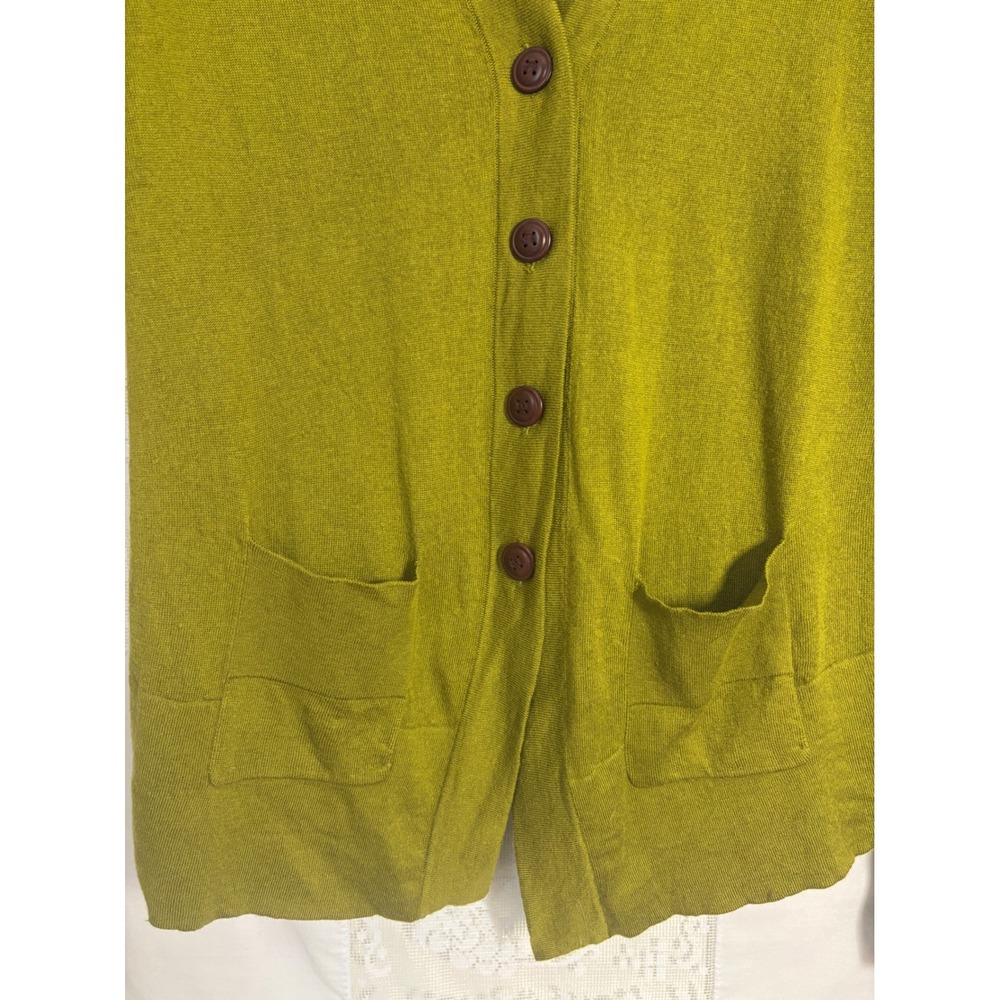 Silk Cashmere Blend Chartreuse Green‎ Boho Chic Button Front Cardigan Size L - Picture 4 of 14